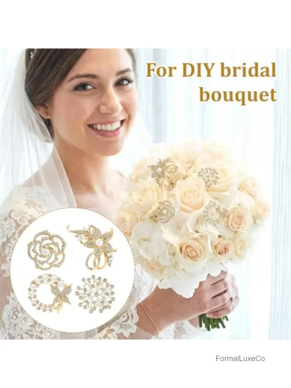 4 Pc Crystal Pearl Brooch Set for Women Blazer Dress Coat Gift